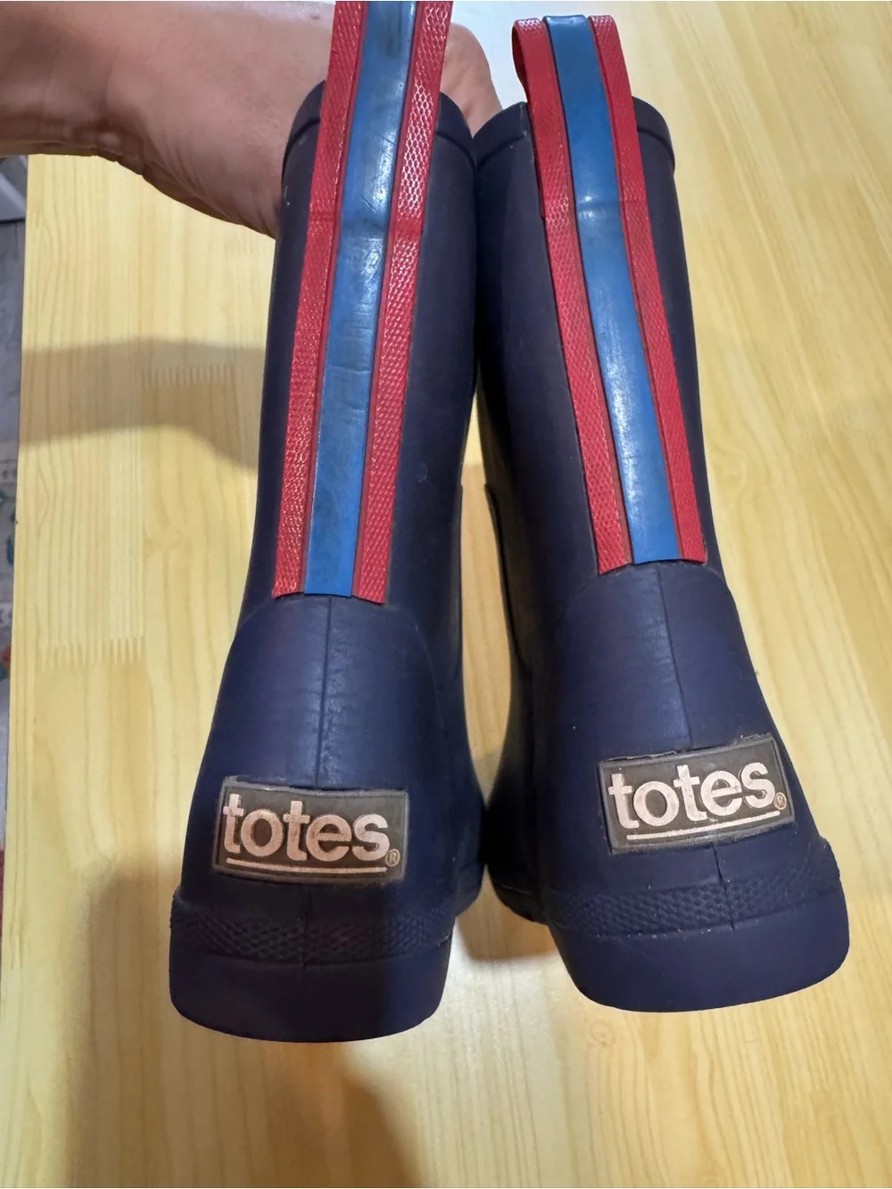 Navy Blue Kids Rain Boots with Red Heel Pull Tabs Toddler Size 7-8